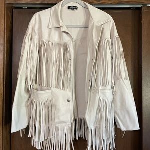 Dressed in Lala Luxe Vegan Leather Fringe Jacket